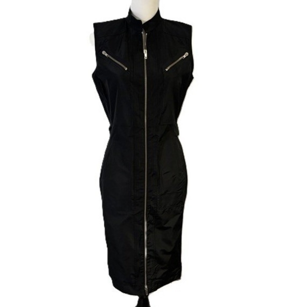 Kors Michael Kors Sheath Dress Black Sleeveless Zip Up Moto Women 4 Excellent